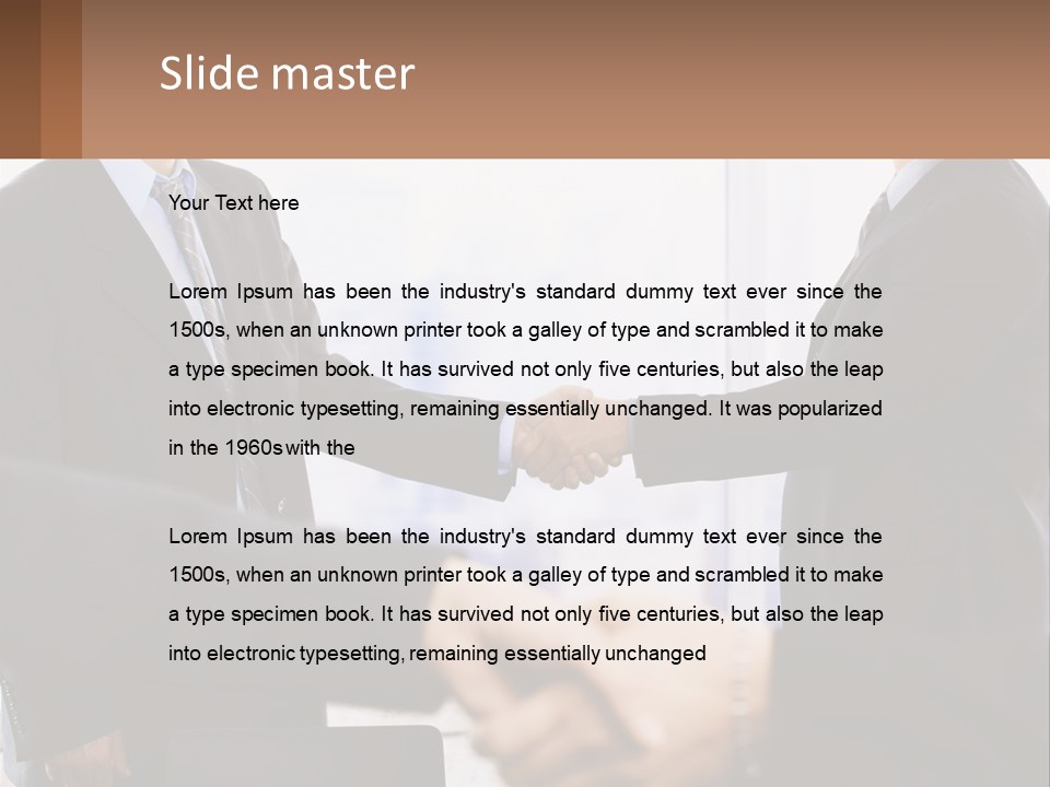 Two Men Shaking Hands In A Business Meeting PowerPoint Template