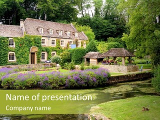 A House With A Pond In Front Of It PowerPoint Template