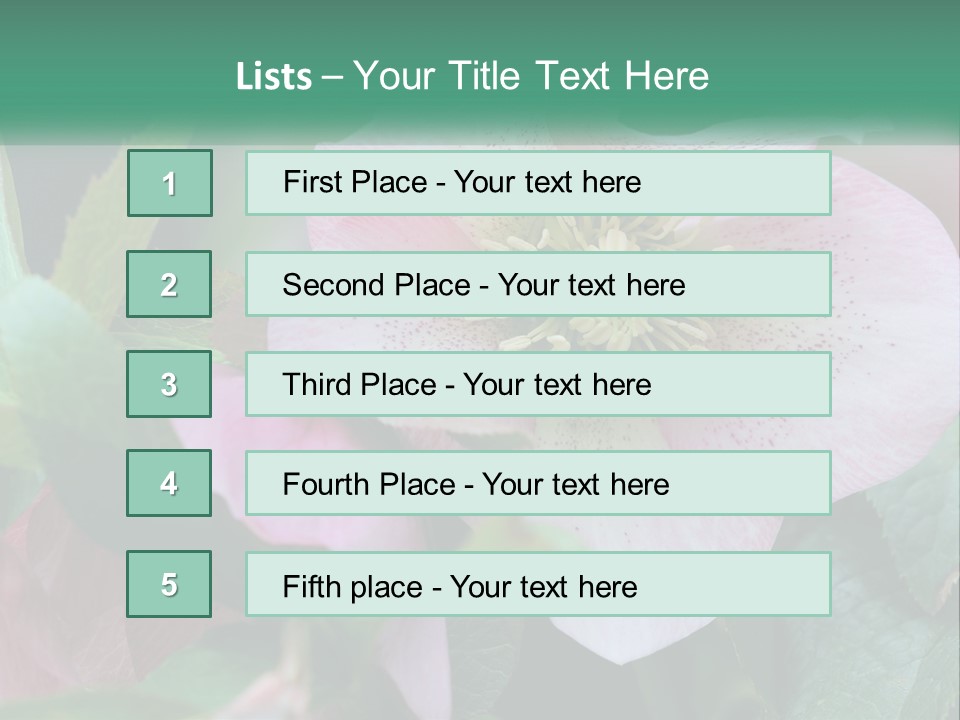 A Pink Flower With Green Leaves On It PowerPoint Template