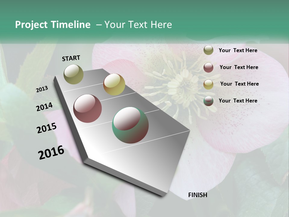 A Pink Flower With Green Leaves On It PowerPoint Template