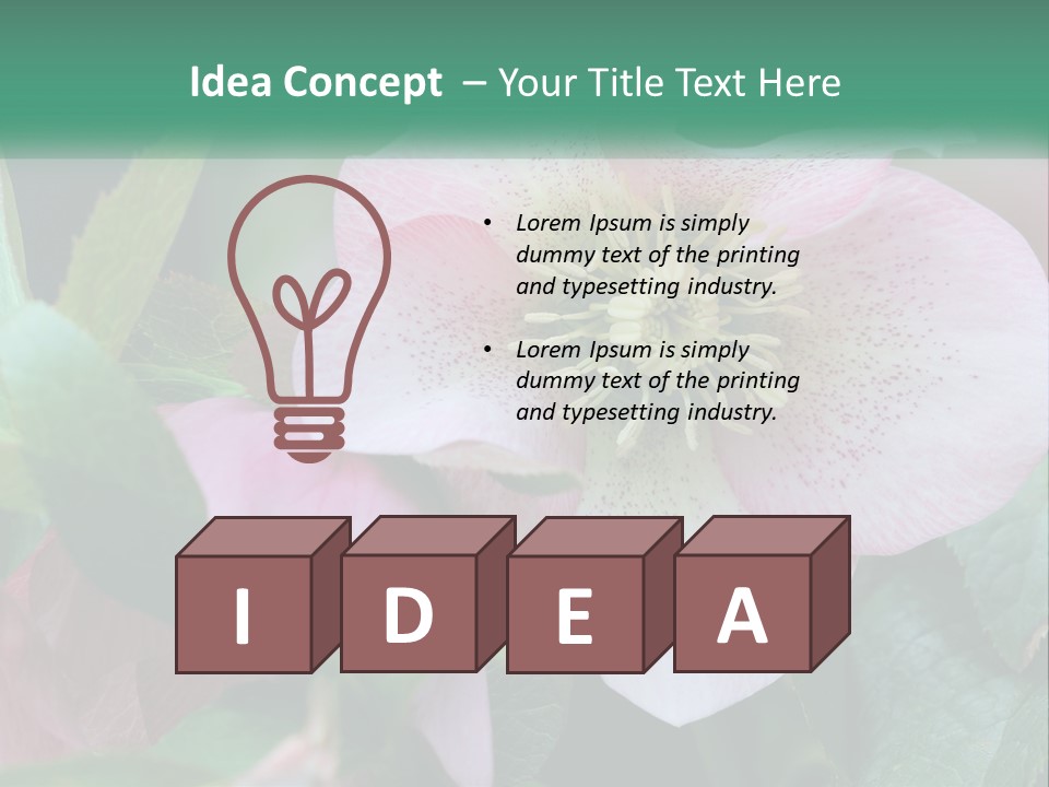 A Pink Flower With Green Leaves On It PowerPoint Template