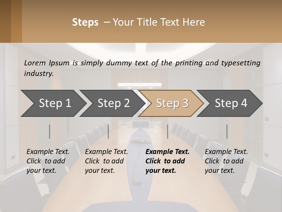 A Conference Room With A Long Table And Blue Chairs PowerPoint Template