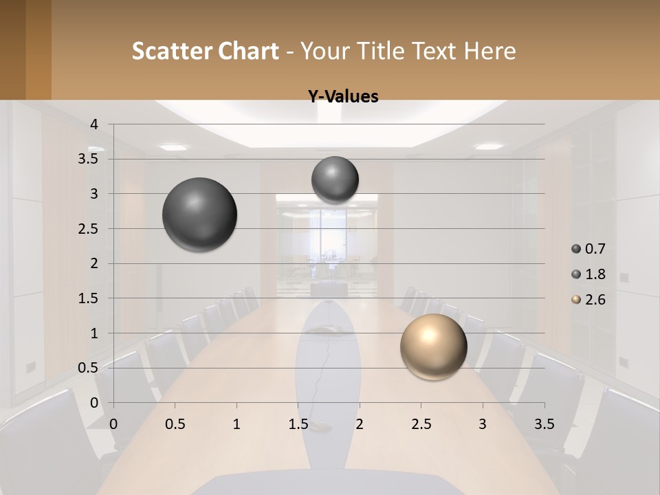 A Conference Room With A Long Table And Blue Chairs PowerPoint Template