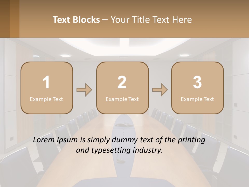 A Conference Room With A Long Table And Blue Chairs PowerPoint Template