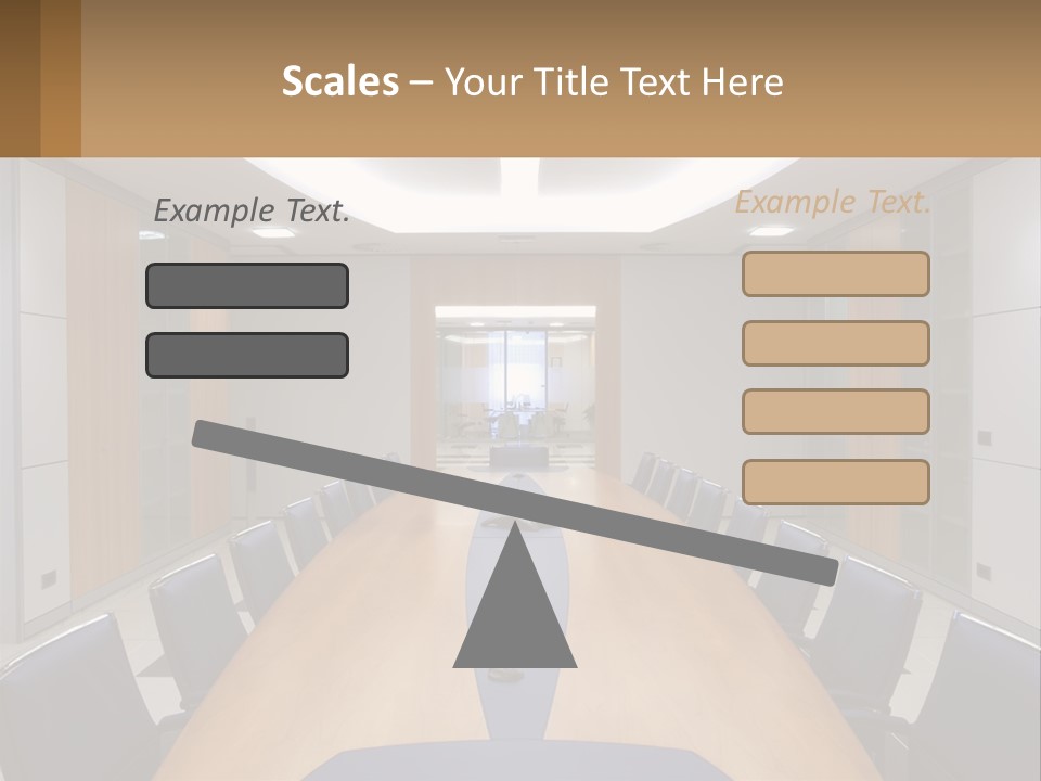 A Conference Room With A Long Table And Blue Chairs PowerPoint Template