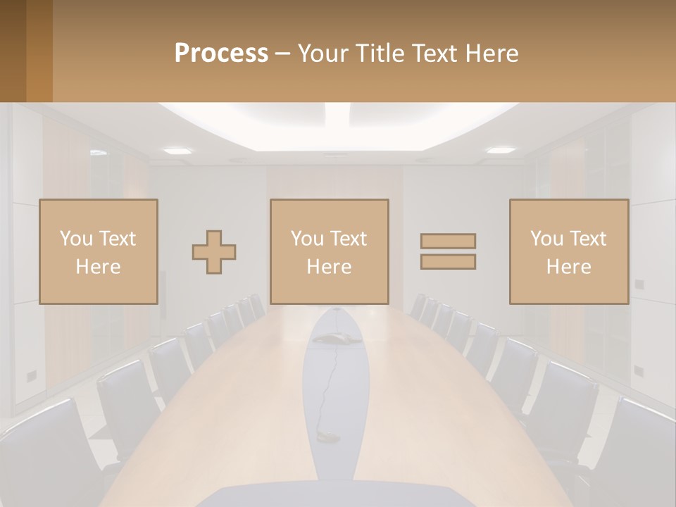 A Conference Room With A Long Table And Blue Chairs PowerPoint Template