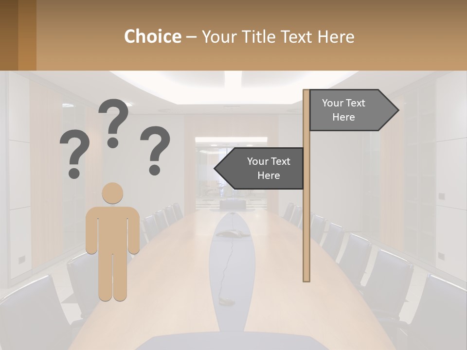 A Conference Room With A Long Table And Blue Chairs PowerPoint Template