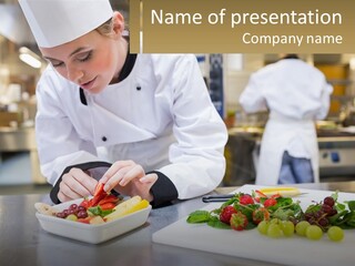 A Woman In A Chef's Hat Is Preparing Food PowerPoint Template