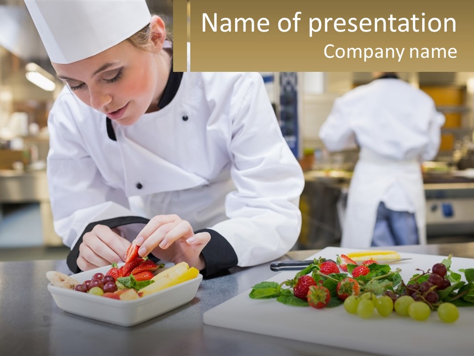A Woman In A Chef's Hat Is Preparing Food PowerPoint Template