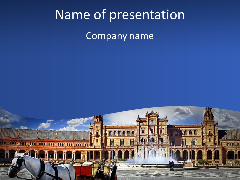 A Horse Drawn Carriage In Front Of A Large Building PowerPoint Template