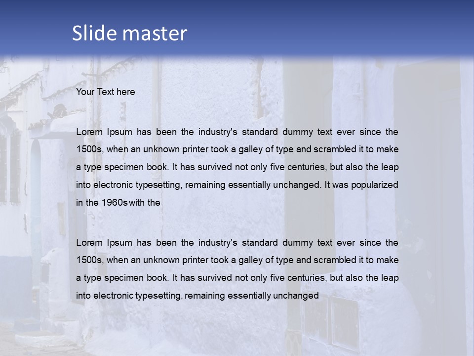 A Blue Building With A Clock On The Side Of It PowerPoint Template