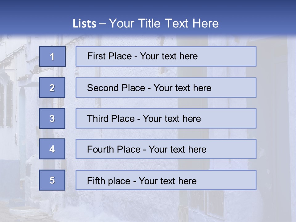 A Blue Building With A Clock On The Side Of It PowerPoint Template