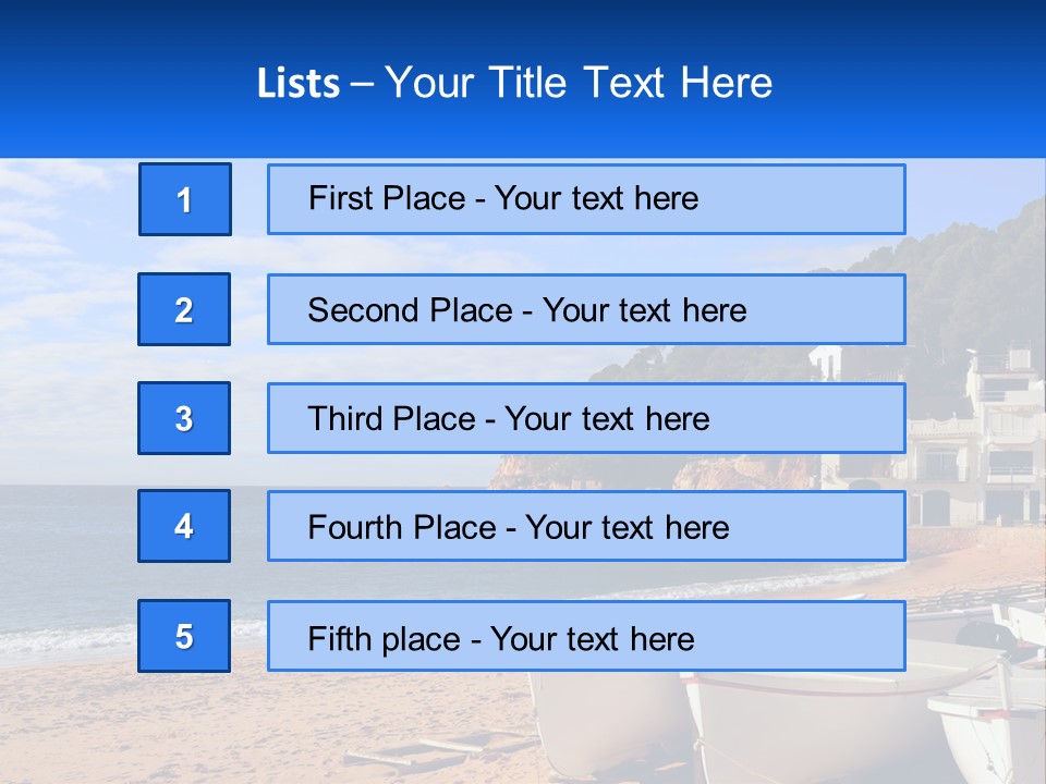 Two Boats On The Beach With A House In The Background PowerPoint Template
