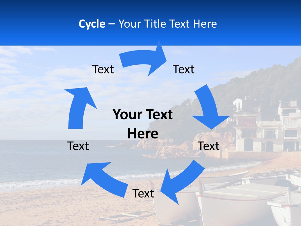 Two Boats On The Beach With A House In The Background PowerPoint Template