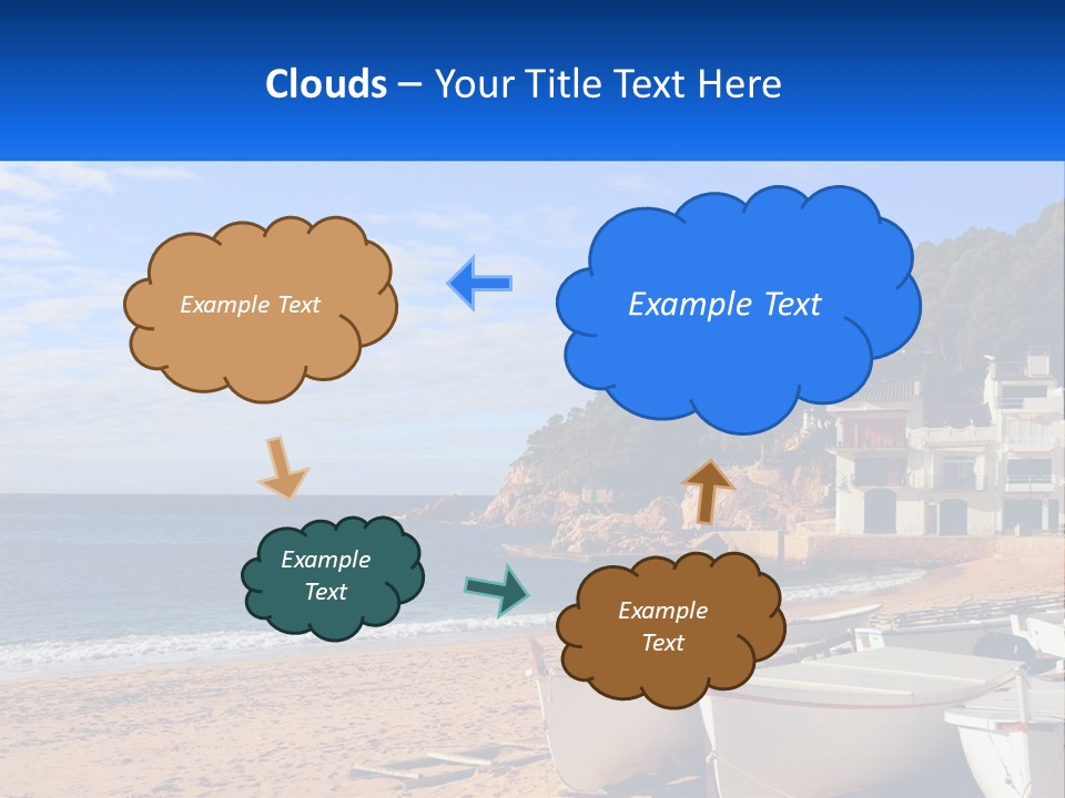 Two Boats On The Beach With A House In The Background PowerPoint Template