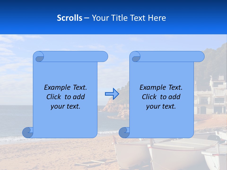 Two Boats On The Beach With A House In The Background PowerPoint Template