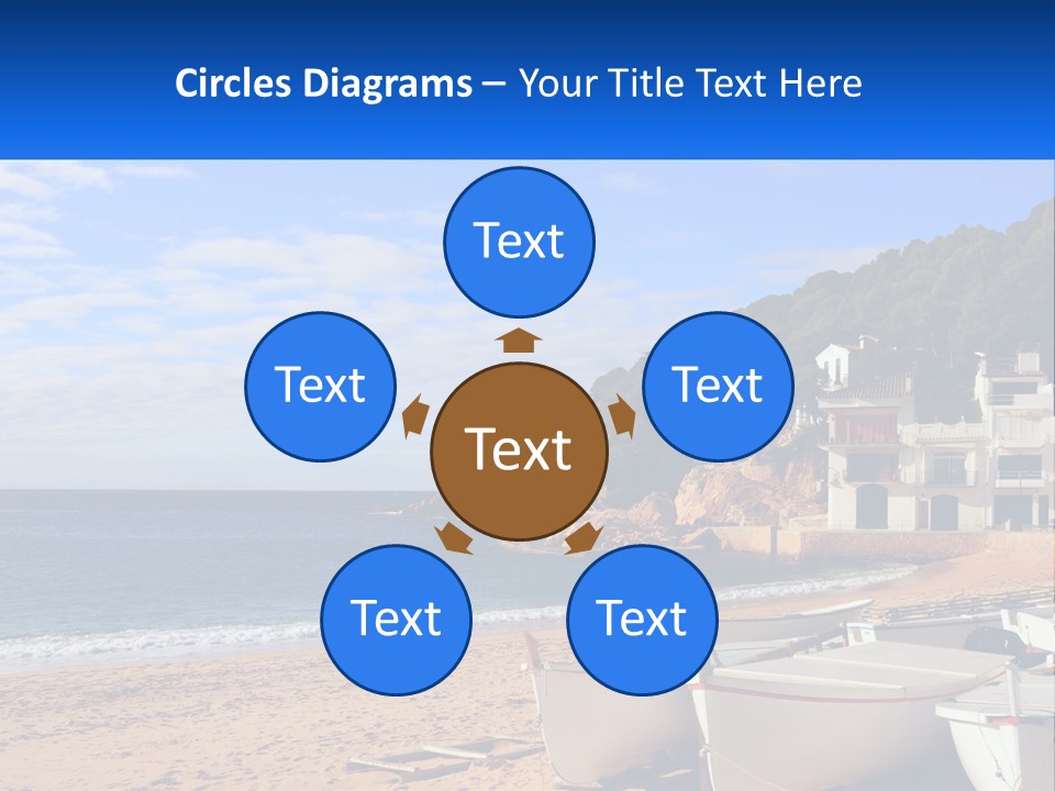 Two Boats On The Beach With A House In The Background PowerPoint Template