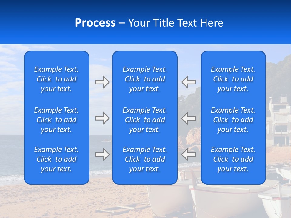 Two Boats On The Beach With A House In The Background PowerPoint Template