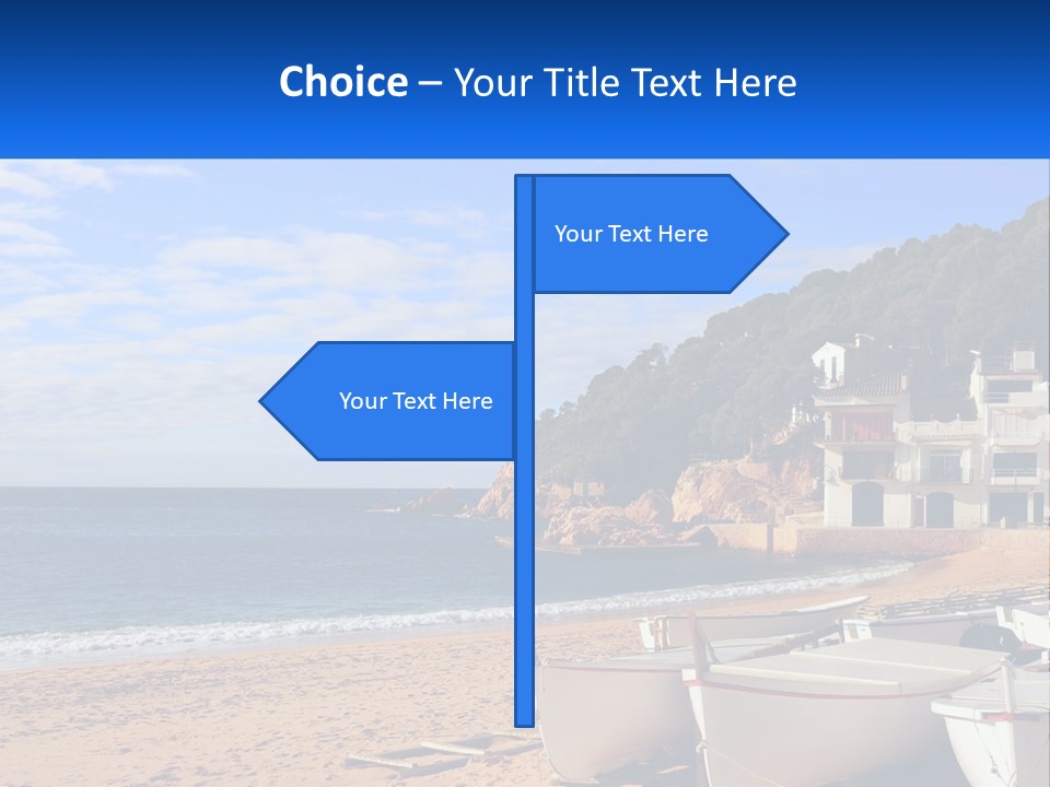 Two Boats On The Beach With A House In The Background PowerPoint Template