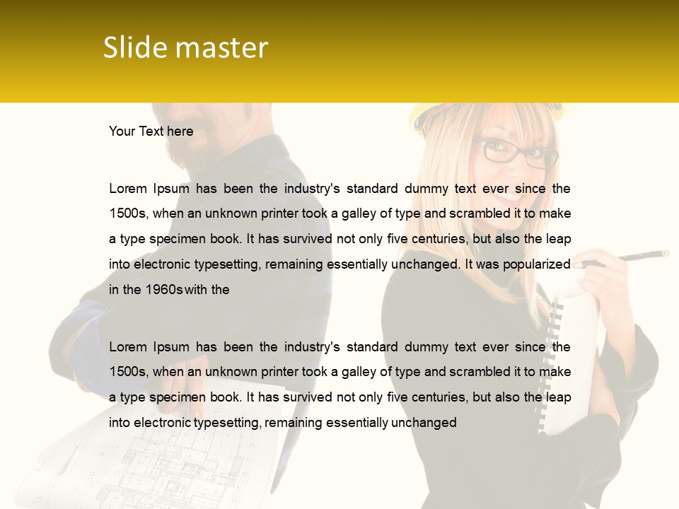 A Man And A Woman In Hardhats Holding A Clipboard PowerPoint Template