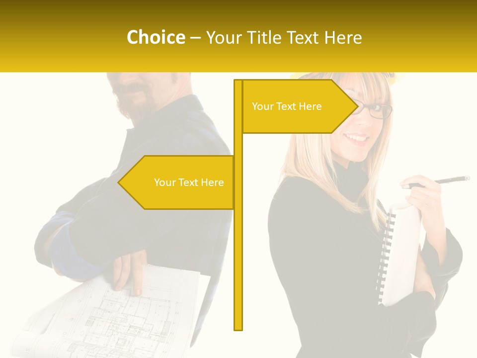 A Man And A Woman In Hardhats Holding A Clipboard PowerPoint Template