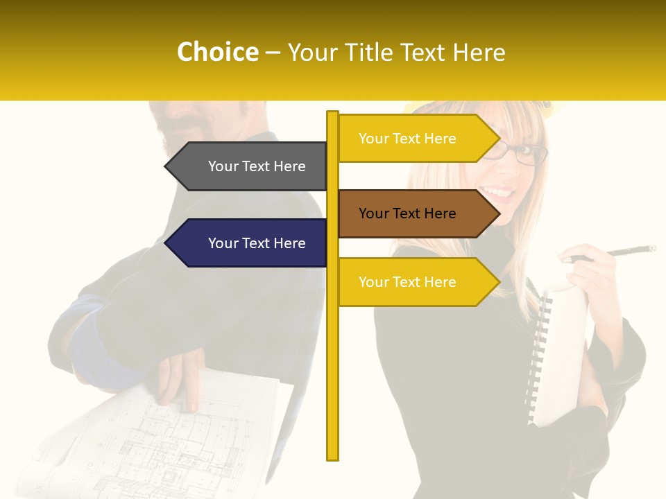 A Man And A Woman In Hardhats Holding A Clipboard PowerPoint Template