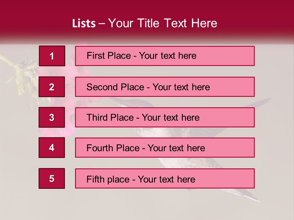 A Hummingbird In Flight With A Pink Flower In Its Beak PowerPoint Template