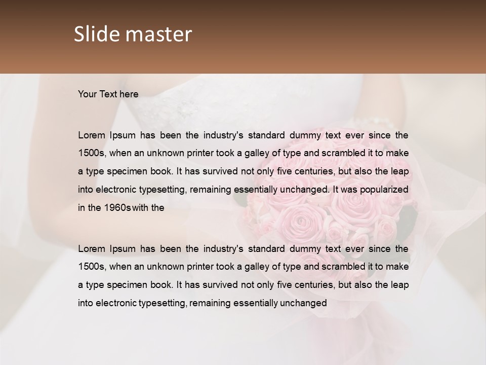 A Woman In A Wedding Dress Holding A Bouquet Of Pink Roses PowerPoint Template