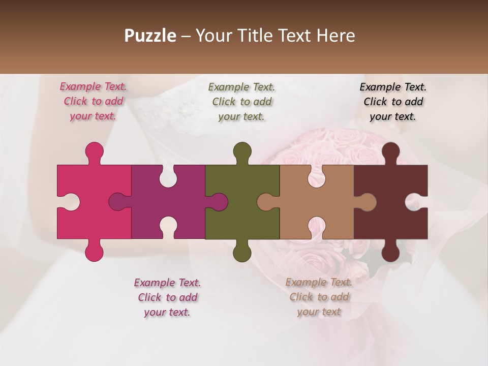 A Woman In A Wedding Dress Holding A Bouquet Of Pink Roses PowerPoint Template