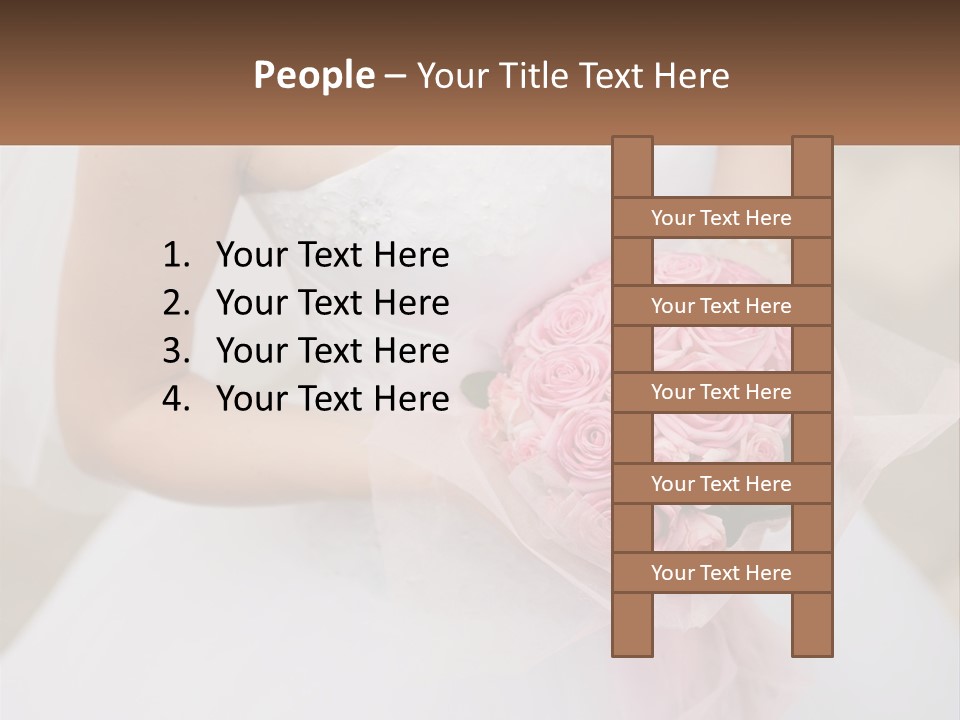 A Woman In A Wedding Dress Holding A Bouquet Of Pink Roses PowerPoint Template