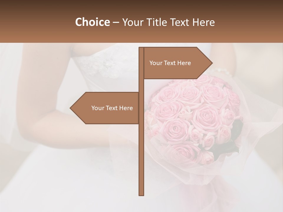 A Woman In A Wedding Dress Holding A Bouquet Of Pink Roses PowerPoint Template