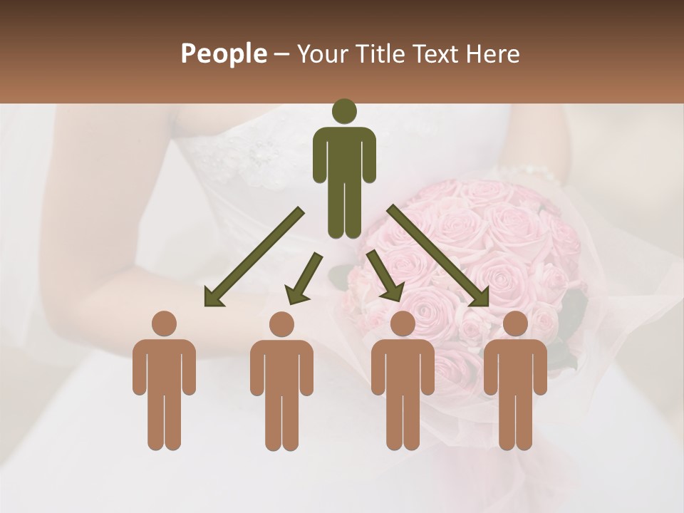 A Woman In A Wedding Dress Holding A Bouquet Of Pink Roses PowerPoint Template