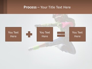 A Woman Jumping In The Air With A Backpack On Her Back PowerPoint Template