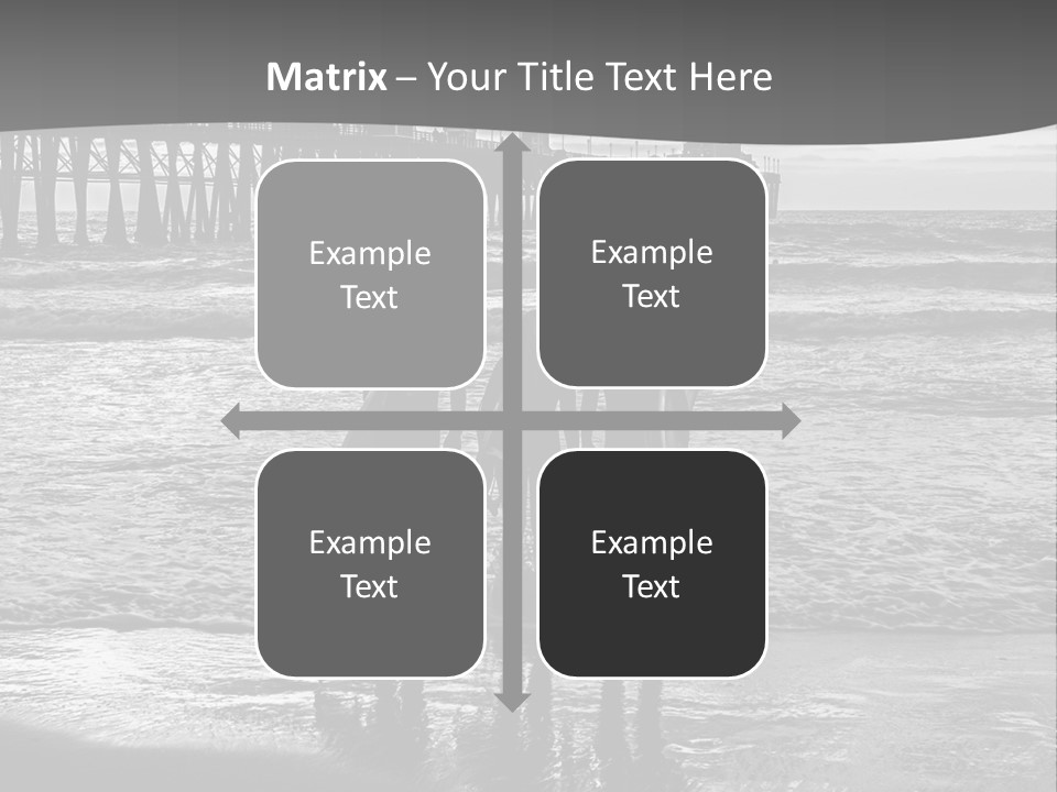 Three Surfers Standing On The Beach With A Pier In The Background PowerPoint Template