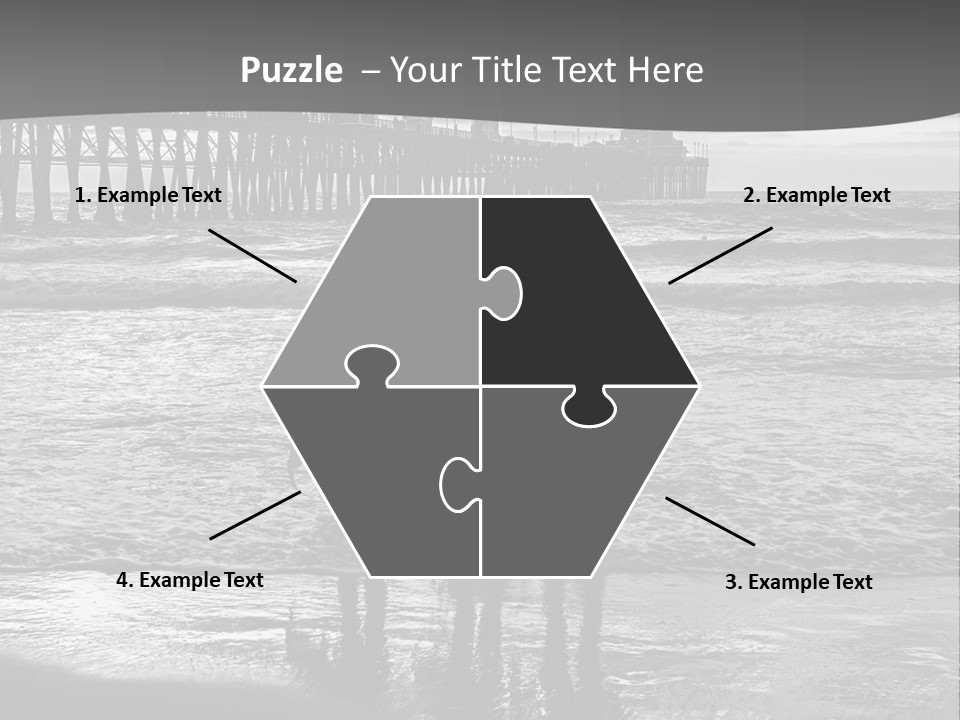 Three Surfers Standing On The Beach With A Pier In The Background PowerPoint Template