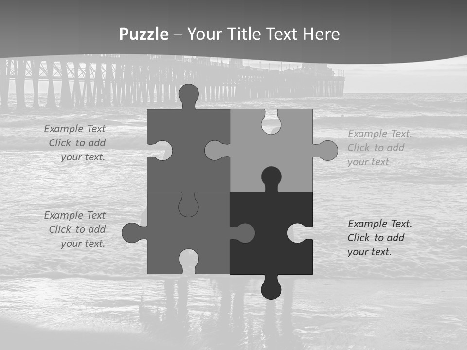 Three Surfers Standing On The Beach With A Pier In The Background PowerPoint Template