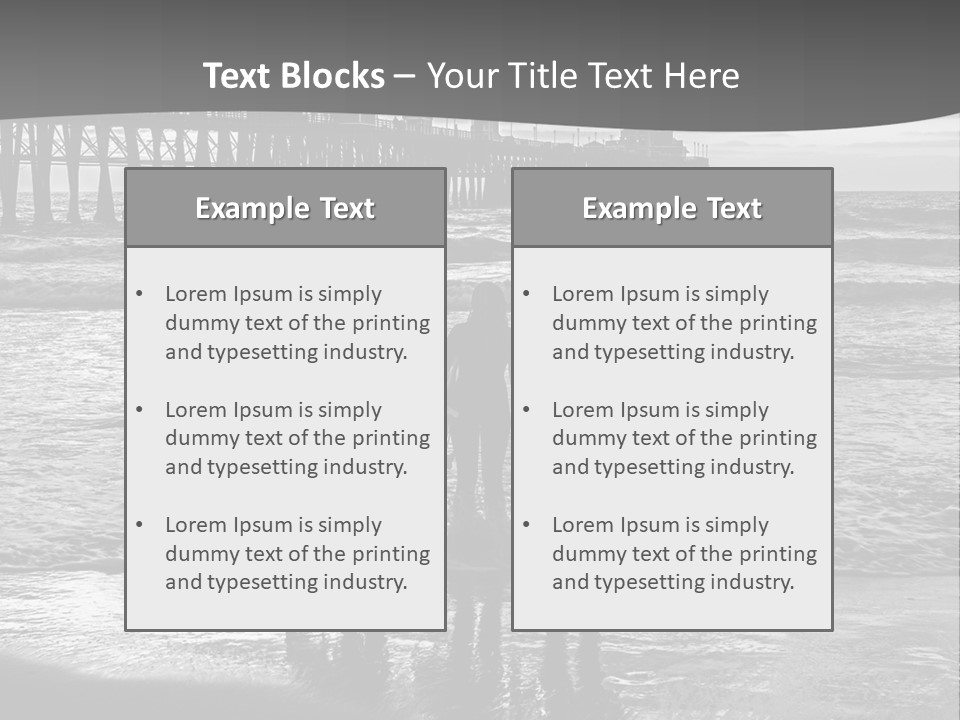 Three Surfers Standing On The Beach With A Pier In The Background PowerPoint Template