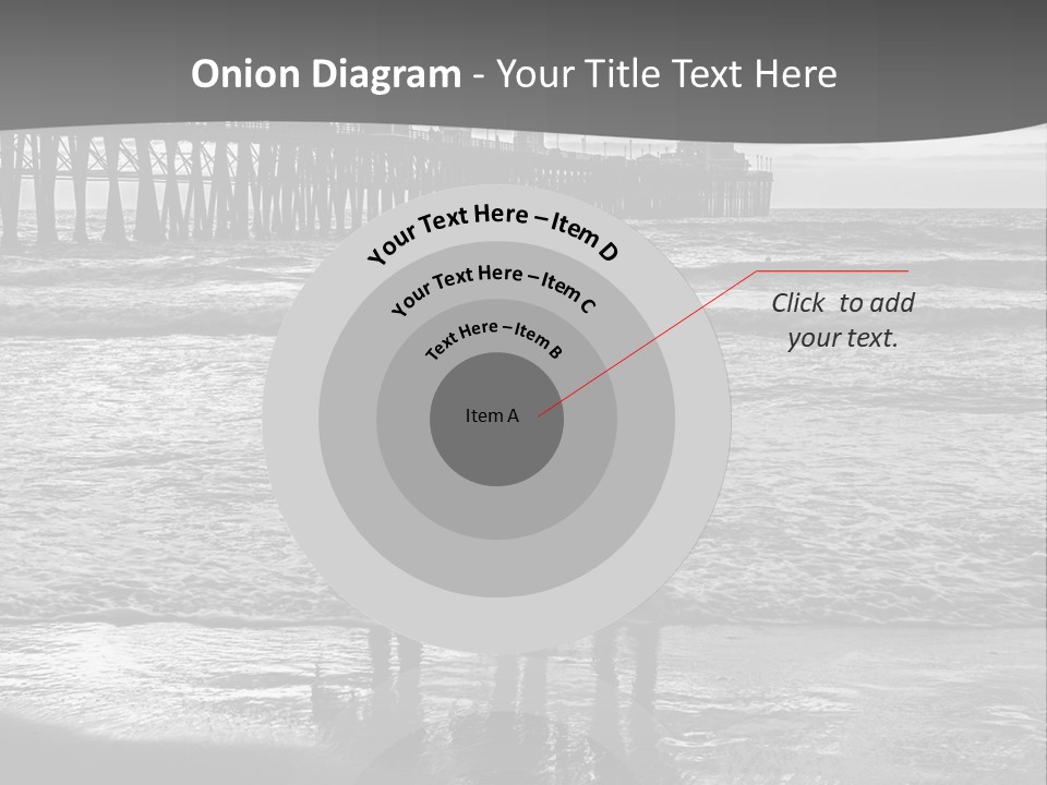 Three Surfers Standing On The Beach With A Pier In The Background PowerPoint Template