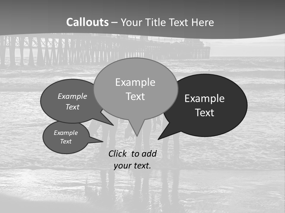 Three Surfers Standing On The Beach With A Pier In The Background PowerPoint Template