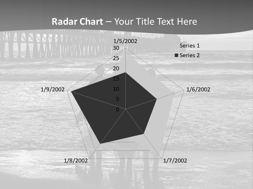 Three Surfers Standing On The Beach With A Pier In The Background PowerPoint Template