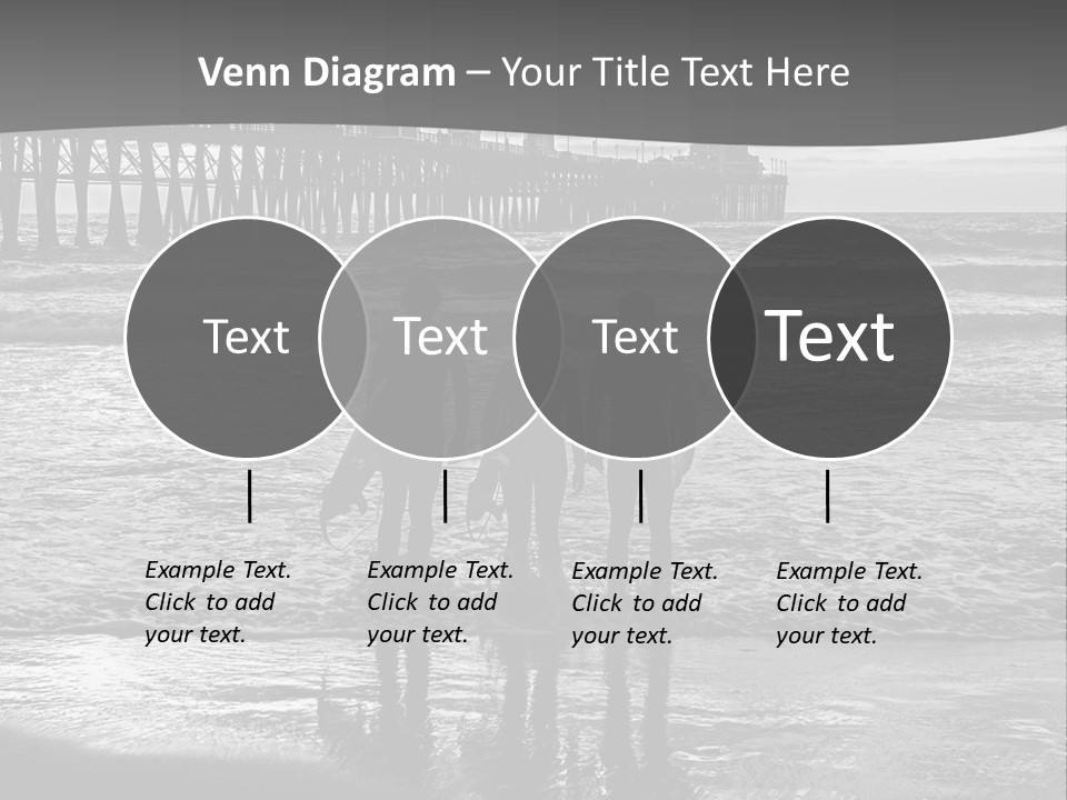 Three Surfers Standing On The Beach With A Pier In The Background PowerPoint Template