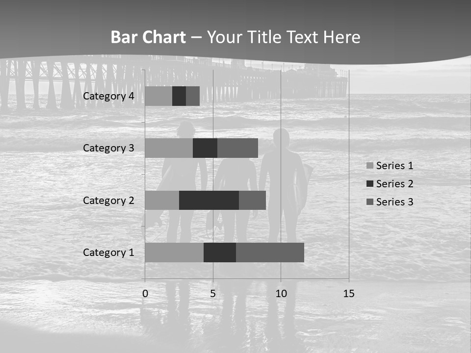 Three Surfers Standing On The Beach With A Pier In The Background PowerPoint Template