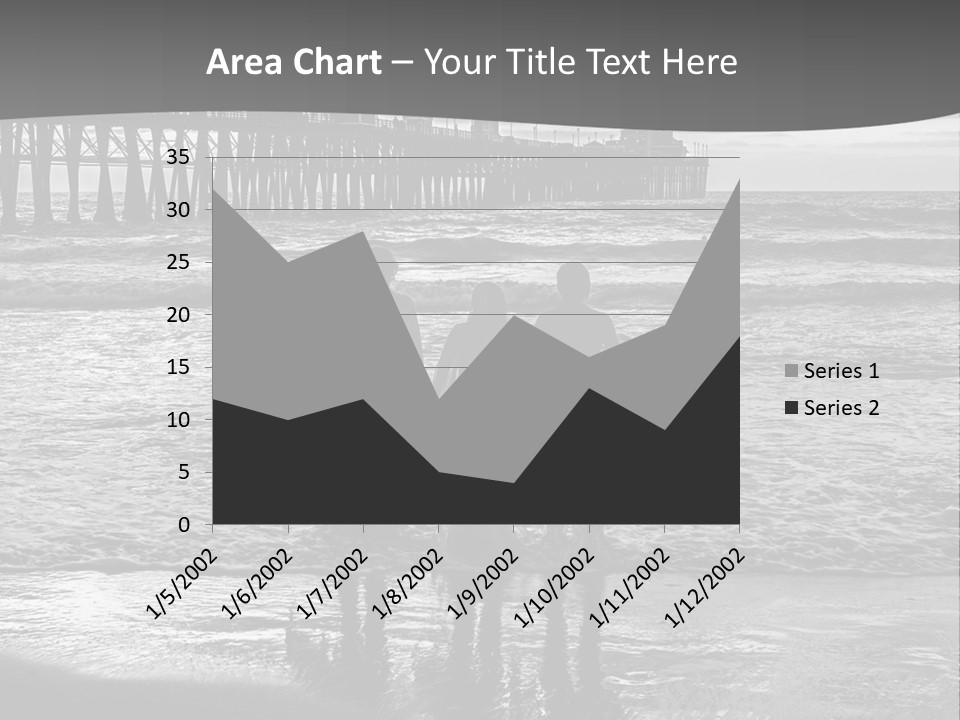 Three Surfers Standing On The Beach With A Pier In The Background PowerPoint Template