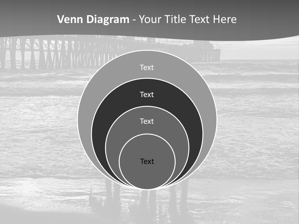 Three Surfers Standing On The Beach With A Pier In The Background PowerPoint Template