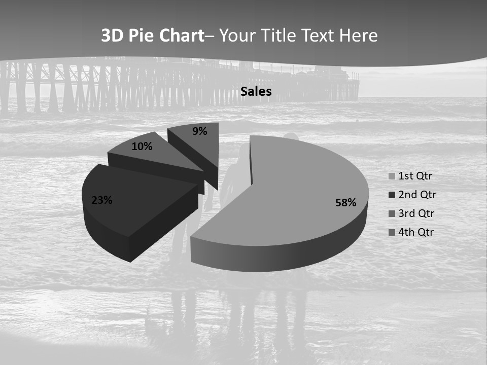 Three Surfers Standing On The Beach With A Pier In The Background PowerPoint Template