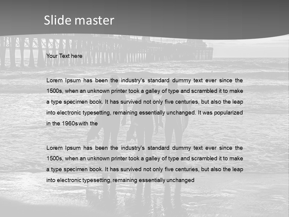 Three Surfers Are Standing On The Beach With Their Surfboards PowerPoint Template