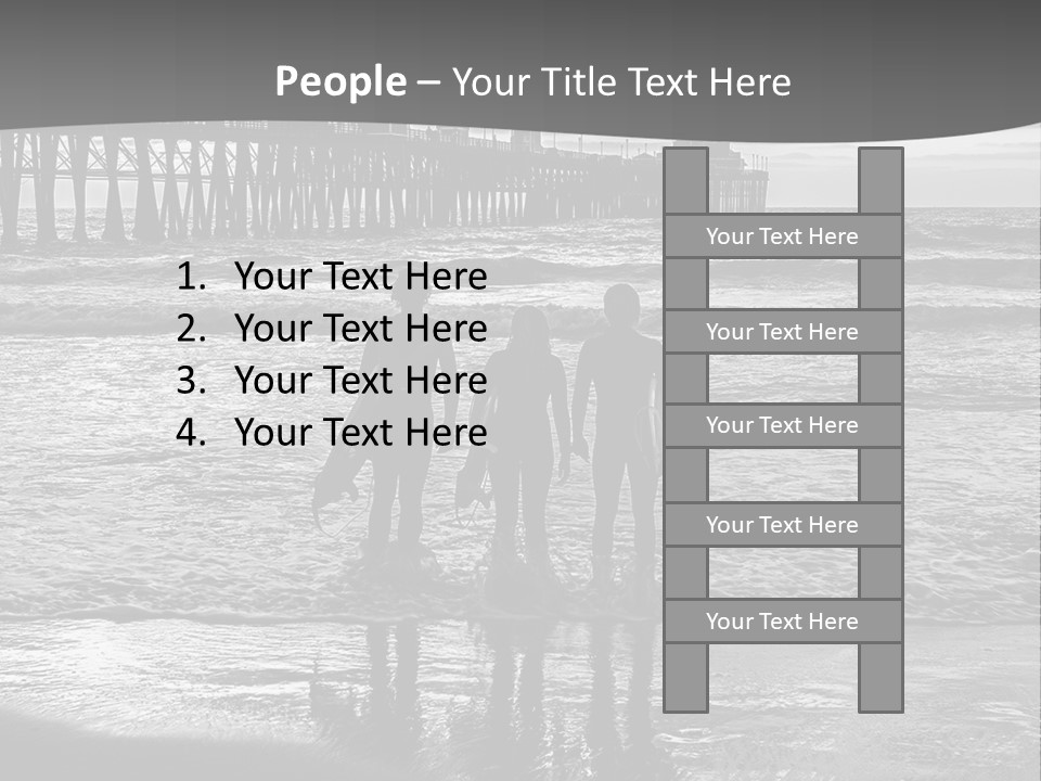Three Surfers Are Standing On The Beach With Their Surfboards PowerPoint Template