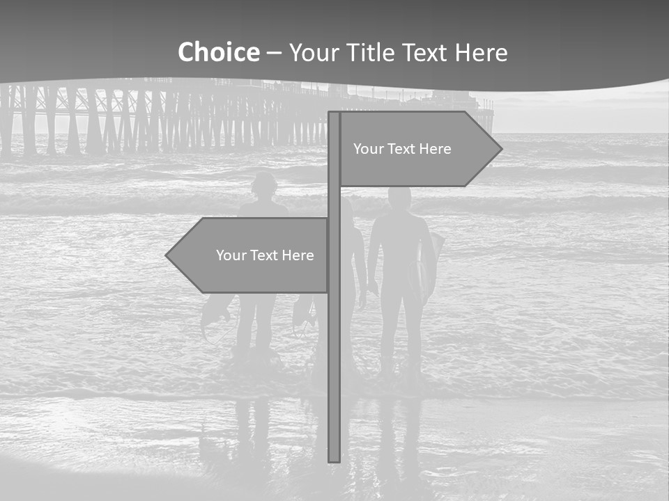 Three Surfers Are Standing On The Beach With Their Surfboards PowerPoint Template