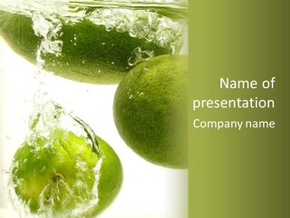 A Green Apple And Two Limes Are In The Water PowerPoint Template
