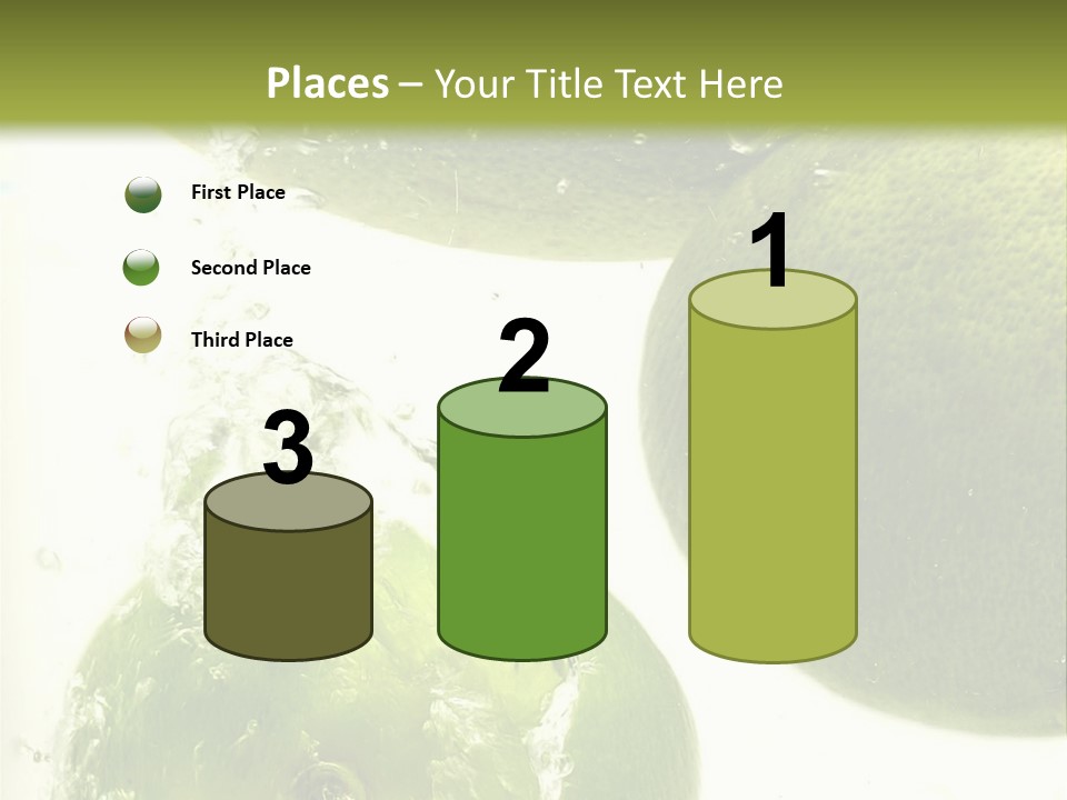 A Green Apple And Two Limes Are In The Water PowerPoint Template